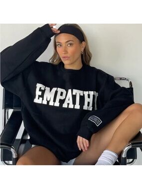 The Mayfair Group Empathy Always Crewneck Sweatshirt Womens Size M/L Slouchy Blk